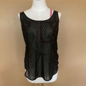 Guess Sheer Beaded Tank Top Size Sm